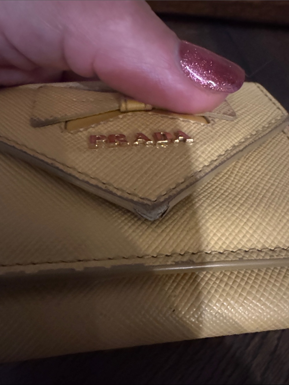 Prada Yellow Saffiano Leather Bow Continental Wallet - Picture 9 of 9